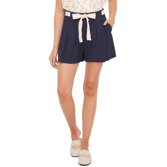 All in Favor Pants - All in Favor Blue Tow Front Pleated Shorts